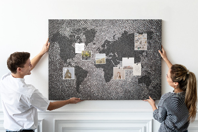 Lavagna di sughero mappa del mondo in diverse tonalità di grigio