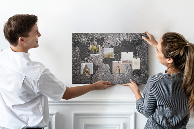 Lavagna di sughero mappa del mondo in diverse tonalità di grigio