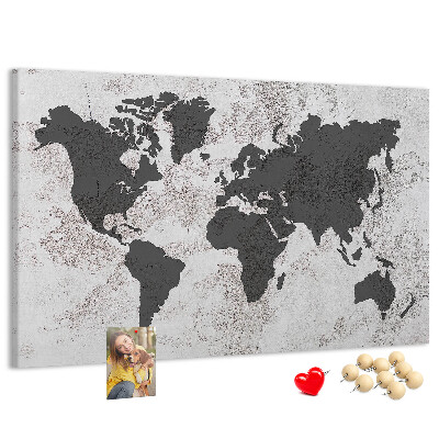 Bacheca in sughero mappa del mondo elegante in diverse tonalità di grigio