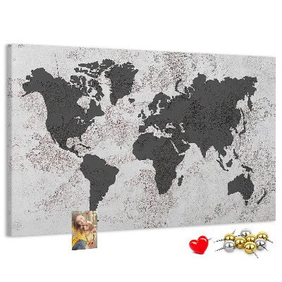 Bacheca in sughero mappa del mondo elegante in diverse tonalità di grigio