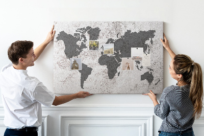 Bacheca in sughero mappa del mondo elegante in diverse tonalità di grigio