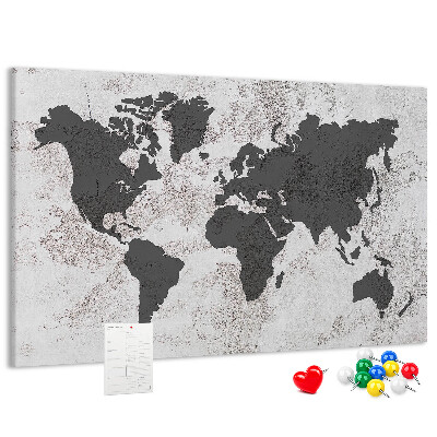 Bacheca in sughero mappa del mondo elegante in diverse tonalità di grigio