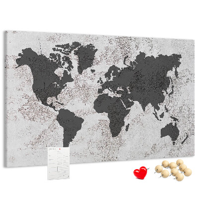 Bacheca in sughero mappa del mondo elegante in diverse tonalità di grigio