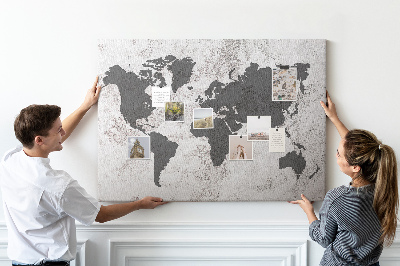 Bacheca in sughero mappa del mondo elegante in diverse tonalità di grigio