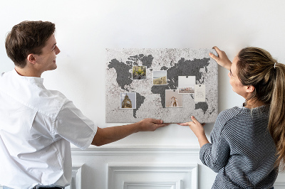 Bacheca in sughero mappa del mondo elegante in diverse tonalità di grigio