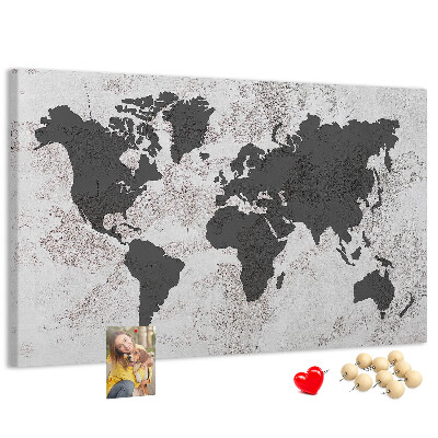 Bacheca in sughero mappa del mondo elegante in diverse tonalità di grigio