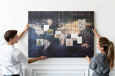 Bacheca in sughero con mappa del mondo stilizzata in pixel