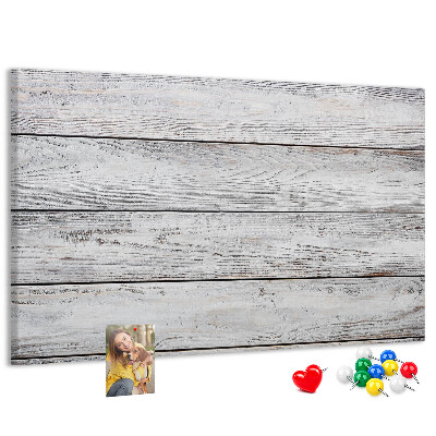 Lavagna di sughero con cornice in legno rustico e finitura bianca