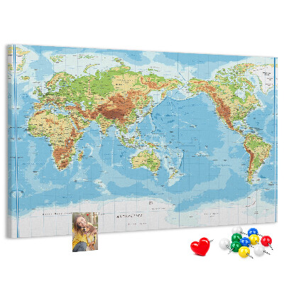 Lavagna di sughero mappa del mondo con continenti colorati