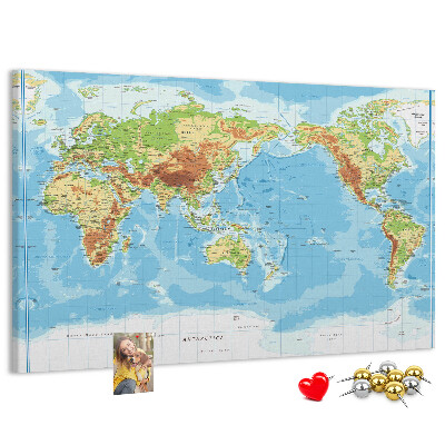 Lavagna di sughero mappa del mondo con continenti colorati