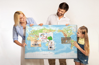 Lavagna di sughero mappa del mondo con continenti colorati
