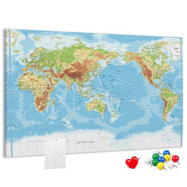 Lavagna di sughero mappa del mondo con continenti colorati