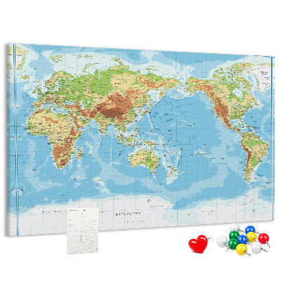 Lavagna di sughero mappa del mondo con continenti colorati