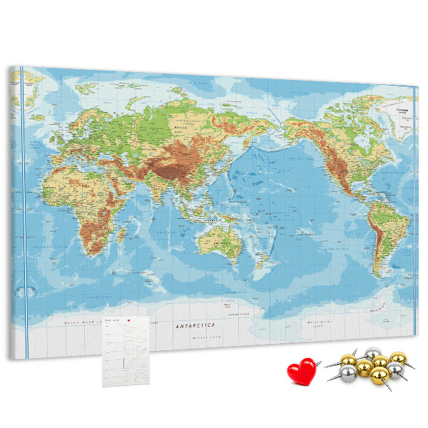 Lavagna di sughero mappa del mondo con continenti colorati