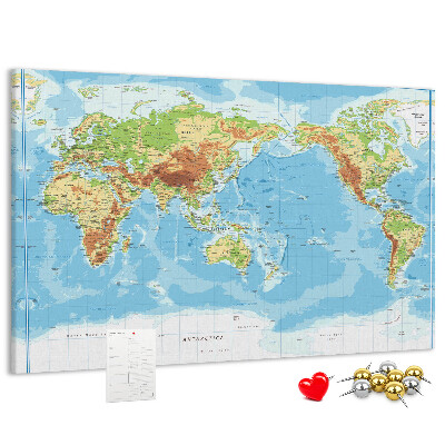 Lavagna di sughero mappa del mondo con continenti colorati