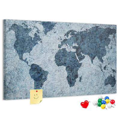 Bacheca in sughero mappa del mondo antico nei toni del blu