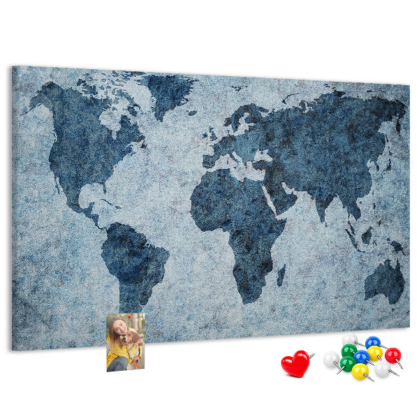 Bacheca in sughero mappa del mondo antico nei toni del blu