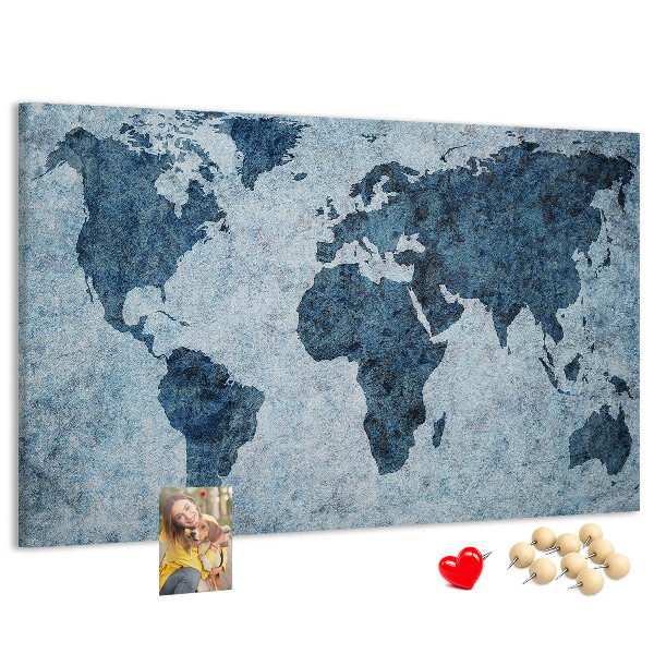Bacheca in sughero mappa del mondo antico nei toni del blu