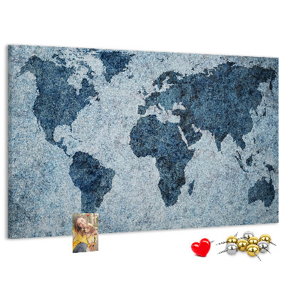 Bacheca in sughero mappa del mondo antico nei toni del blu