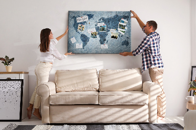 Bacheca in sughero mappa del mondo antico nei toni del blu