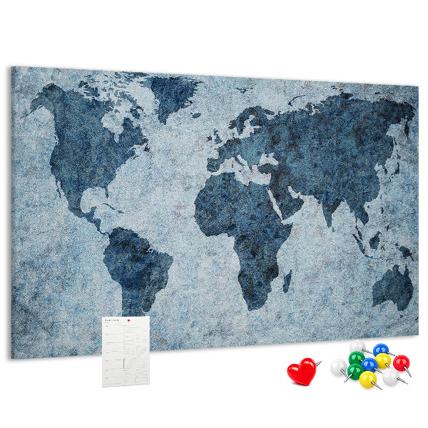 Bacheca in sughero mappa del mondo antico nei toni del blu