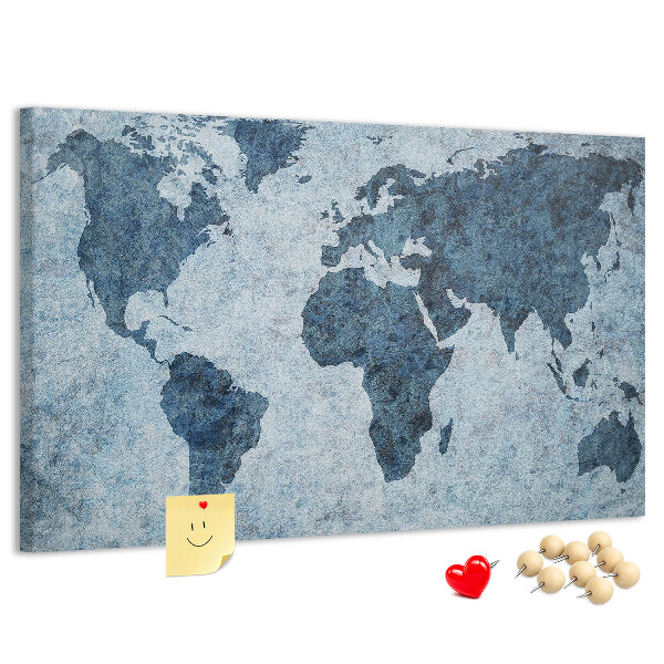 Bacheca in sughero mappa del mondo antico nei toni del blu