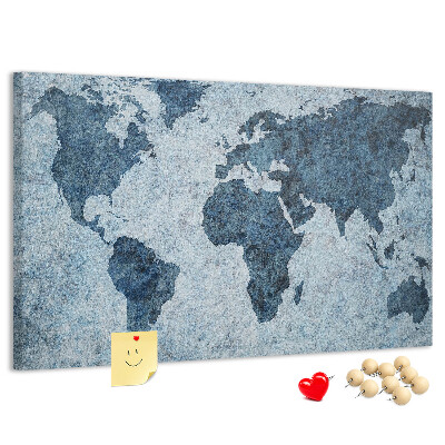 Bacheca in sughero mappa del mondo antico nei toni del blu