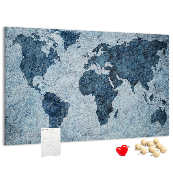 Bacheca in sughero mappa del mondo antico nei toni del blu