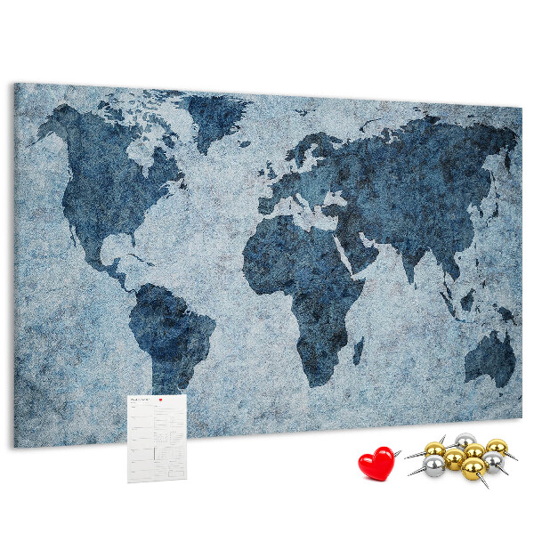 Bacheca in sughero mappa del mondo antico nei toni del blu