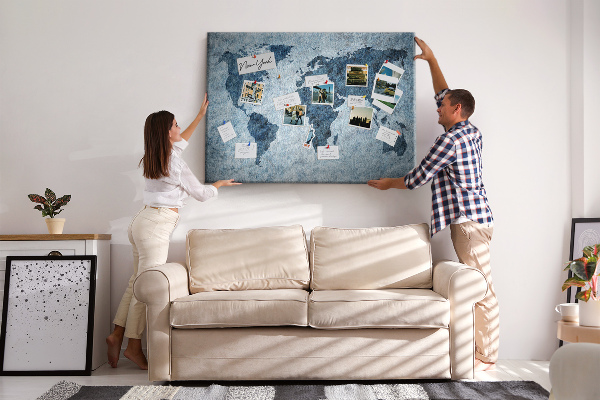 Bacheca in sughero mappa del mondo antico nei toni del blu