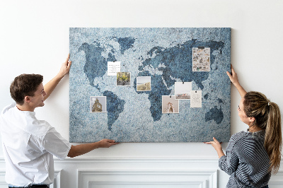 Bacheca in sughero mappa del mondo antico nei toni del blu