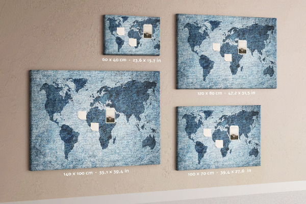 Bacheca in sughero mappa del mondo antico nei toni del blu