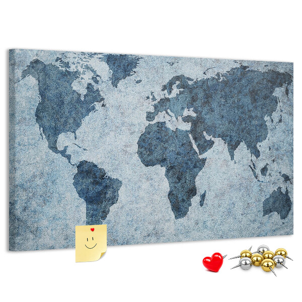 Bacheca in sughero mappa del mondo antico nei toni del blu