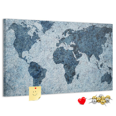 Bacheca in sughero mappa del mondo antico nei toni del blu