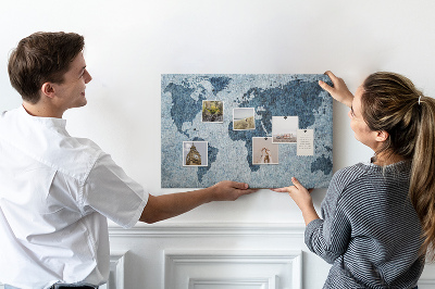Bacheca in sughero mappa del mondo antico nei toni del blu