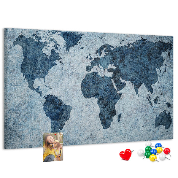 Bacheca in sughero mappa del mondo antico nei toni del blu