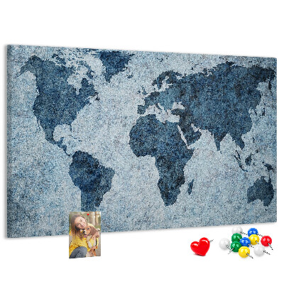Bacheca in sughero mappa del mondo antico nei toni del blu