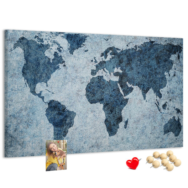 Bacheca in sughero mappa del mondo antico nei toni del blu