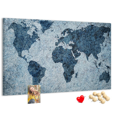 Bacheca in sughero mappa del mondo antico nei toni del blu