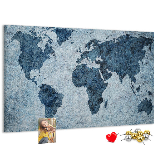 Bacheca in sughero mappa del mondo antico nei toni del blu