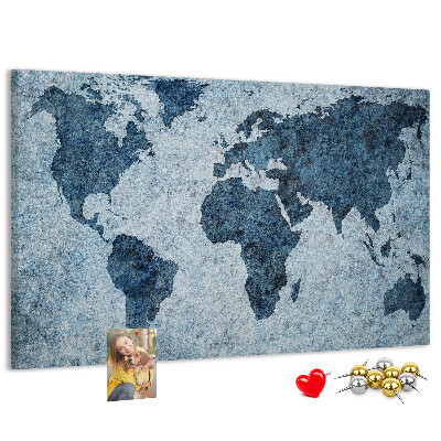 Bacheca in sughero mappa del mondo antico nei toni del blu