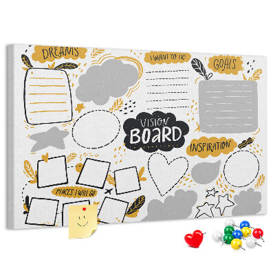 Lavagna di sughero vision board per luoghi e obiettivi