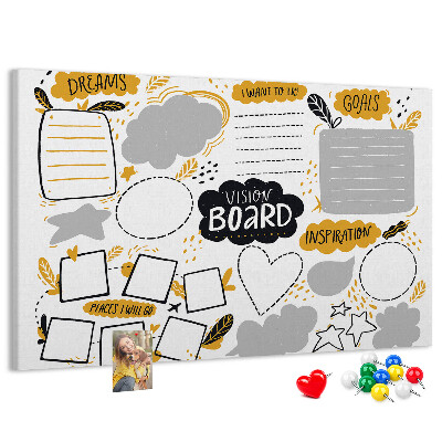Lavagna di sughero vision board per luoghi e obiettivi