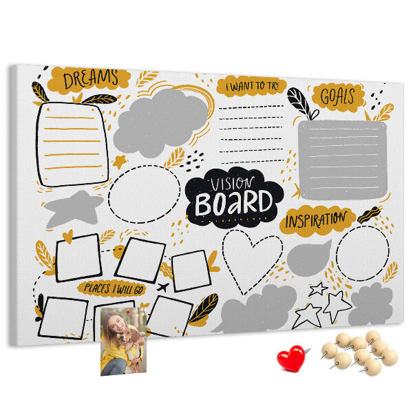 Lavagna di sughero vision board per luoghi e obiettivi