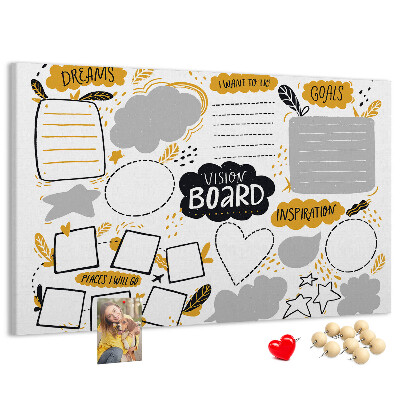 Lavagna di sughero vision board per luoghi e obiettivi
