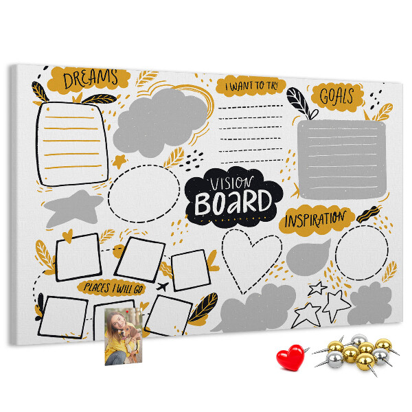 Lavagna di sughero vision board per luoghi e obiettivi
