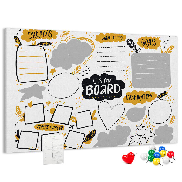 Lavagna di sughero vision board per luoghi e obiettivi