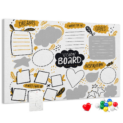 Lavagna di sughero vision board per luoghi e obiettivi
