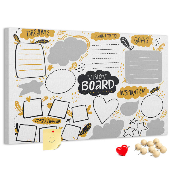 Lavagna di sughero vision board per luoghi e obiettivi