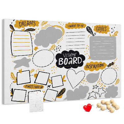 Lavagna di sughero vision board per luoghi e obiettivi